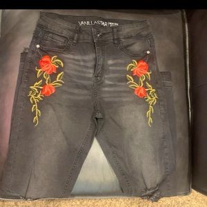 Rose embroidered jeans